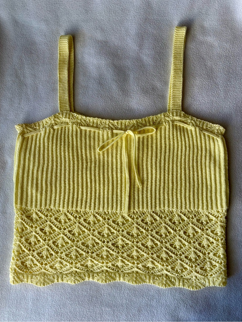 Yellow Knit Lace-Trim Camisole